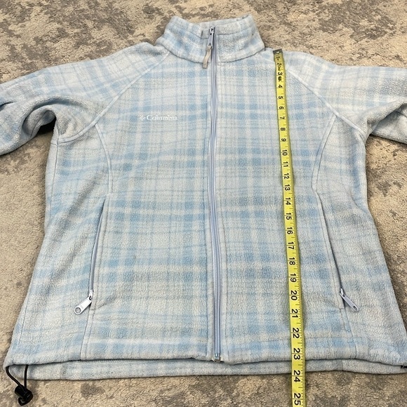 Columbia Fleece Full Zip Jacket Light Blue Plaid Zip Pockets Lounge Sz M - Picture 4 of 9